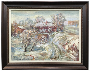 Peinture intitulée "Winter landscape, o…" par Viktor Makarov, Œuvre d'art originale, Huile Monté sur Châssis en bois