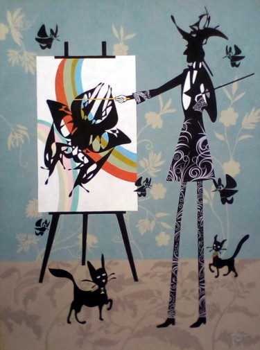 Картина под названием "“The Artist and His…" - Viktor Miniailo, Подлинное произведение искусства, Гуашь