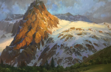 Pintura titulada "Sunset Mountain." por Viktor Neberikutia, Obra de arte original, Oleo