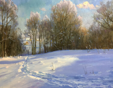 Peinture intitulée "Зимний пейзаж." par Viktor Neberikutia, Œuvre d'art originale, Huile Monté sur Châssis en bois