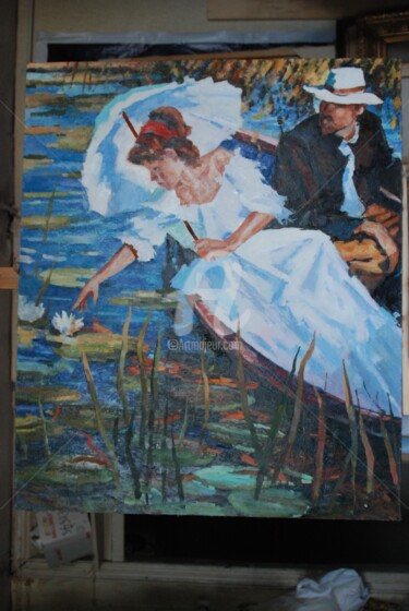Pintura intitulada "Boat trip" por Viktor Piskunov, Obras de arte originais, Óleo
