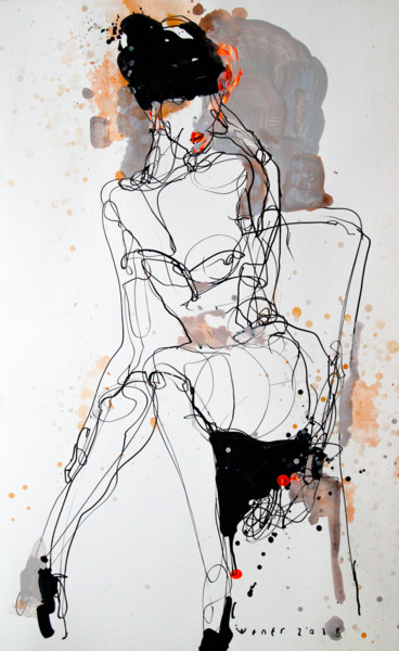 Drawing titled "Lady5" by Viktor Sheleg, Original Artwork, Ink