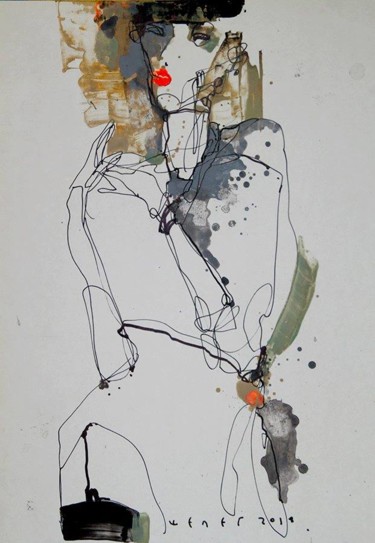 Drawing titled "Lady7" by Viktor Sheleg, Original Artwork, Ink