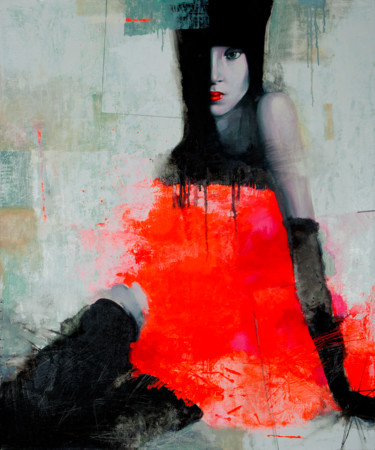 Malarstwo zatytułowany „Lady in red” autorstwa Viktor Sheleg, Oryginalna praca, Akryl
