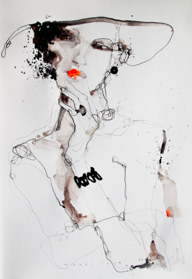 Drawing titled "Lady13" by Viktor Sheleg, Original Artwork, Ink