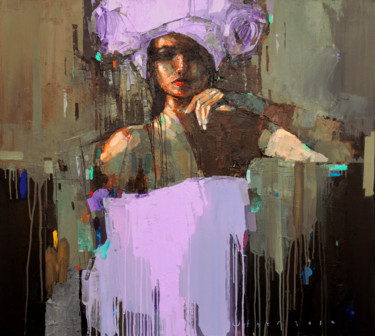 Schilderij getiteld "Violet Night" door Viktor Sheleg, Origineel Kunstwerk, Olie