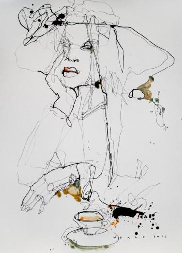 Zeichnungen mit dem Titel "Lady19" von Viktor Sheleg, Original-Kunstwerk, Tinte