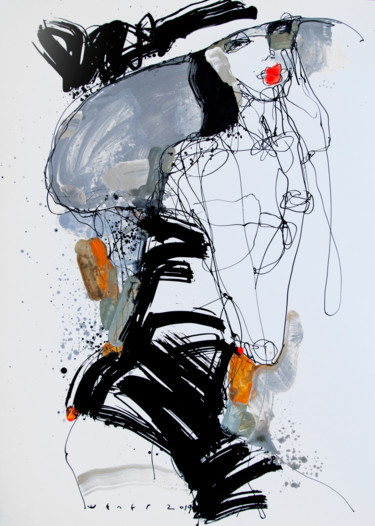 Dessin intitulée "Lady 16" par Viktor Sheleg, Œuvre d'art originale, Encre