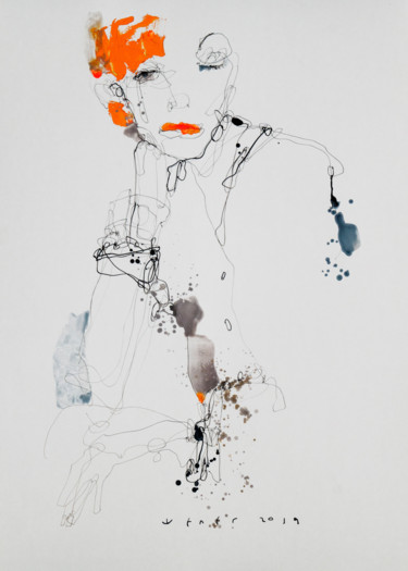 Zeichnungen mit dem Titel "Lady 17" von Viktor Sheleg, Original-Kunstwerk, Tinte