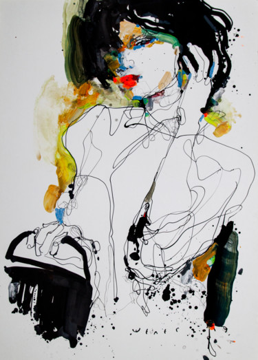 Zeichnungen mit dem Titel "Lady 22" von Viktor Sheleg, Original-Kunstwerk, Acryl