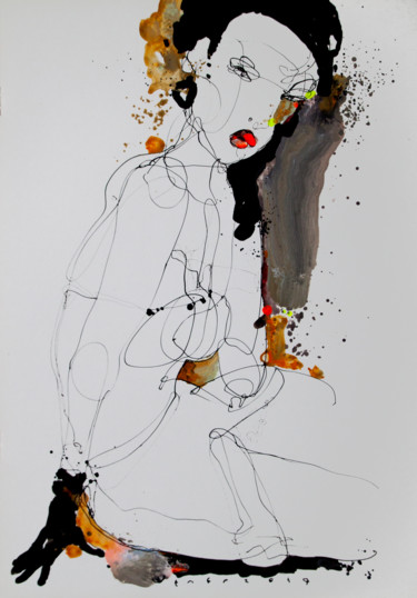 Zeichnungen mit dem Titel "Lady 23" von Viktor Sheleg, Original-Kunstwerk, Acryl
