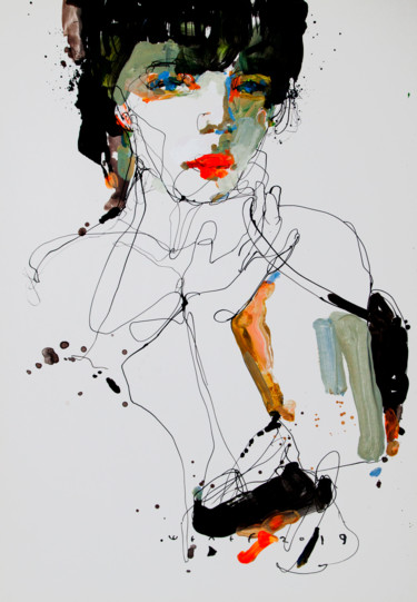 Dessin intitulée "Lady 27" par Viktor Sheleg, Œuvre d'art originale, Acrylique