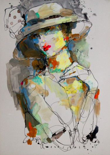 Malerei mit dem Titel "Lady 32" von Viktor Sheleg, Original-Kunstwerk, Acryl