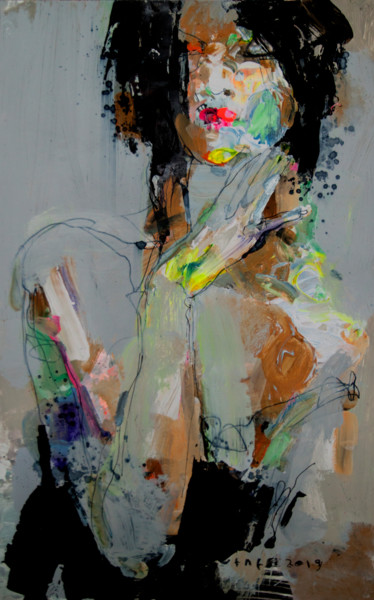 Painting titled "Lady02" by Viktor Sheleg, Original Artwork, Acrylic