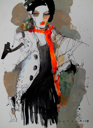 Dibujo titulada "Lady 33" por Viktor Sheleg, Obra de arte original, Acrílico