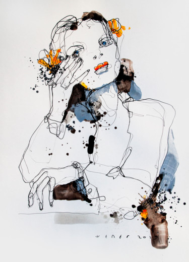 Dibujo titulada "Lady 34" por Viktor Sheleg, Obra de arte original, Acrílico