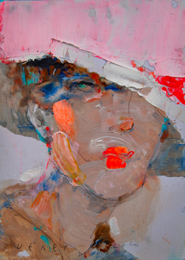 Painting titled "Pink hat" by Viktor Sheleg, Original Artwork, Oil