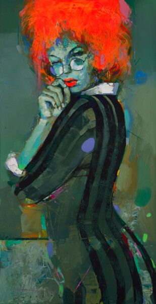 Malerei mit dem Titel "Foxy Lady" von Viktor Sheleg, Original-Kunstwerk, Öl