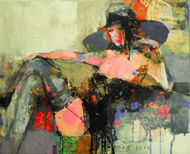 「Lady on the couch」というタイトルの絵画 Viktor Shelegによって, オリジナルのアートワーク, アクリル