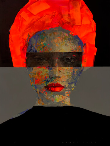 Schilderij getiteld "Red" door Viktor Sheleg, Origineel Kunstwerk, Olie Gemonteerd op Frame voor houten brancard
