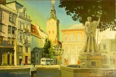 Painting titled "Утро на старой площ…" by Viktor Soroka, Original Artwork, Oil