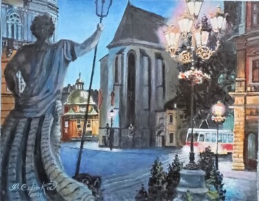 Pittura intitolato "Ночь на старой площ…" da Viktor Soroka, Opera d'arte originale, Olio