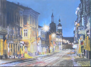 Картина под названием "Ночная улица Львова" - Виктор Сорока, Подлинное произведение искусства, Масло