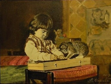 Картина под названием "Серьезный художник" - Виктор Сорока, Подлинное произведение искусства, Масло