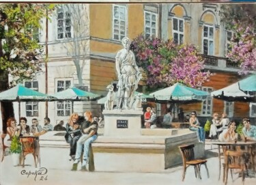 Картина под названием "Кафе "Диана" во Льв…" - Виктор Сорока, Подлинное произведение искусства, Масло