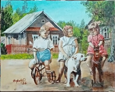 Painting titled "Крестьянские детки" by Viktor Soroka, Original Artwork, Oil