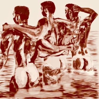 Digital Arts titled "Boys on the Beach" by Viktor Soukhanov, Original Artwork, Digital Painting