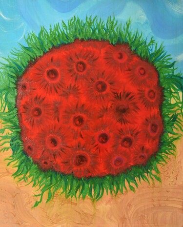 Peinture intitulée "Красные герберы Укр…" par Viktor Sudoky, Œuvre d'art originale, Huile