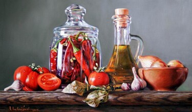 Картина под названием "Натюрморт с овощами" - Виктор Вавейкин, Подлинное произведение искусства, Масло