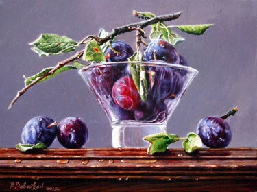 Painting titled "Plums" by Viktor Vaveikin, Original Artwork, Oil