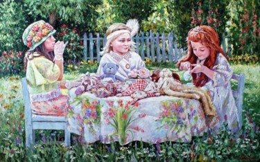 Картина под названием "Чаепитие" - Виктор Вавейкин, Подлинное произведение искусства, Масло