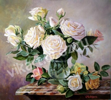 Картина под названием "Розы.Пробуждение" - Виктор Вавейкин, Подлинное произведение искусства, Масло