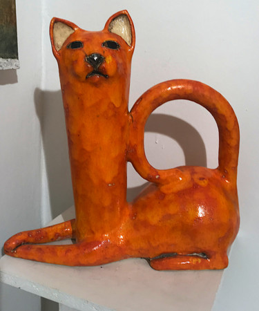 Sculpture titled "Orange Big Cat" by Viktor Zuk, Original Artwork, Ceramics