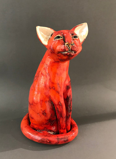 Red Proud Cat Sculpture intitulée "Red Proud Cat" par Viktor Zuk, Œuvre d'art originale, Céramique