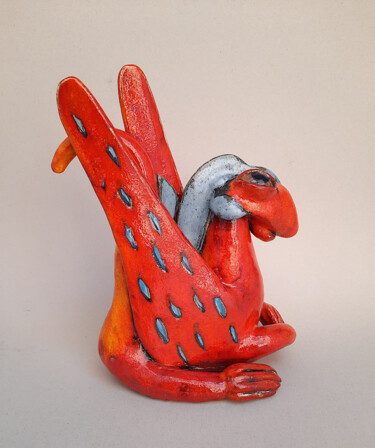 Скульптура под названием "Funny Orange Dragon…" - Viktor Zuk, Подлинное произведение искусства, Керамика