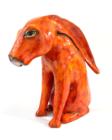 Sculpture titled "Orange Rabbit" by Viktor Zuk, Original Artwork, Ceramics