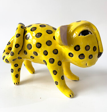 Sculpture titled "Yellow Tiger" by Viktor Zuk, Original Artwork, Ceramics