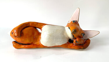 Sculpture titled "Resting Fox" by Viktor Zuk, Original Artwork, Ceramics