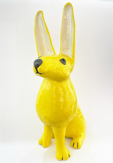 Sculpture titled "Yellow Rabbit - lar…" by Viktor Zuk, Original Artwork, Ceramics