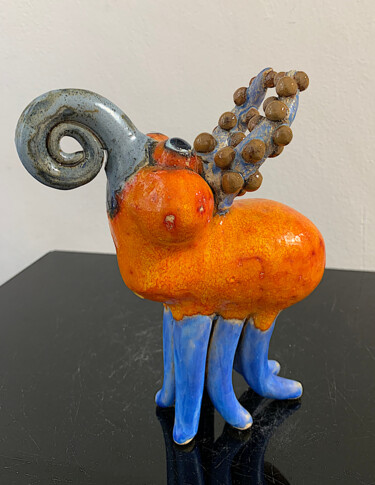 Sculpture titled "Orange Fantasy" by Viktor Zuk, Original Artwork, Ceramics
