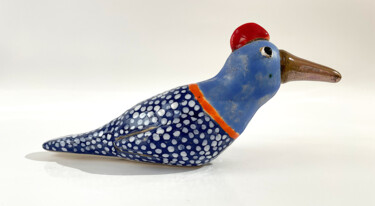 Sculpture intitulée "Happy Blue Bird" par Viktor Zuk, Œuvre d'art originale, Céramique