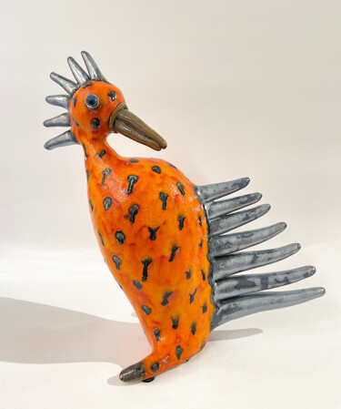 Sculpture titled "Orange Bird (large…" by Viktor Zuk, Original Artwork, Ceramics