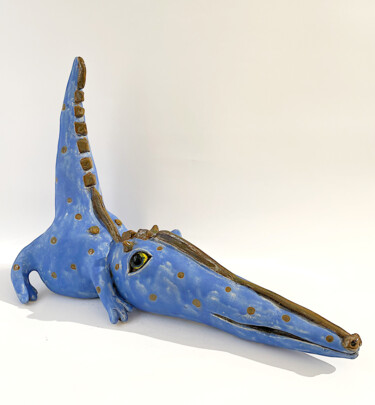 Skulptur mit dem Titel "Blue Crocodile,larg…" von Viktor Zuk, Original-Kunstwerk, Keramik