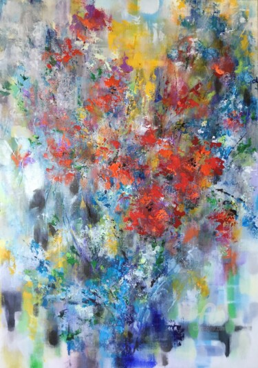 Floral Painting titled "Floral" by Viktoria Ganhao, Original Art, Acrylic Mounted on Stretcher frame