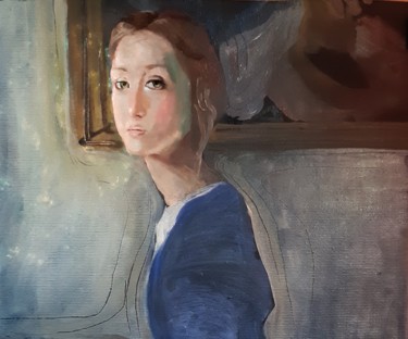 Malerei mit dem Titel "Female portrait 2021" von Viktória Déri, Original-Kunstwerk, Öl