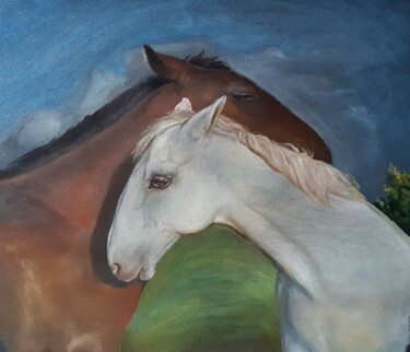 Картина под названием "horses" - Viktória Déri, Подлинное произведение искусства, Масло